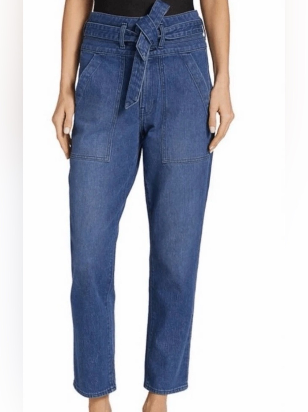 Veronica Beard Logan Slim Straight Tie Waist Jeans Blue Size 32